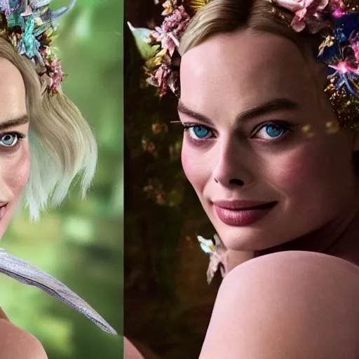 Prompt: margot robbie as a beautiful fairy, 8 k resolution hyperdetailed photo realistic, extremely high quality and life like