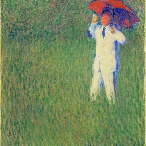 Prompt: Trump playing Hide-and-Go-Seek, portrait by Monet