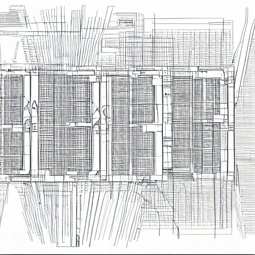 Image similar to exploded axon schematic drawing of a typical city block, in drawing style of peter eisenman