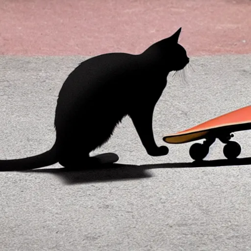 Image similar to a cat pulling a man on a skateboard