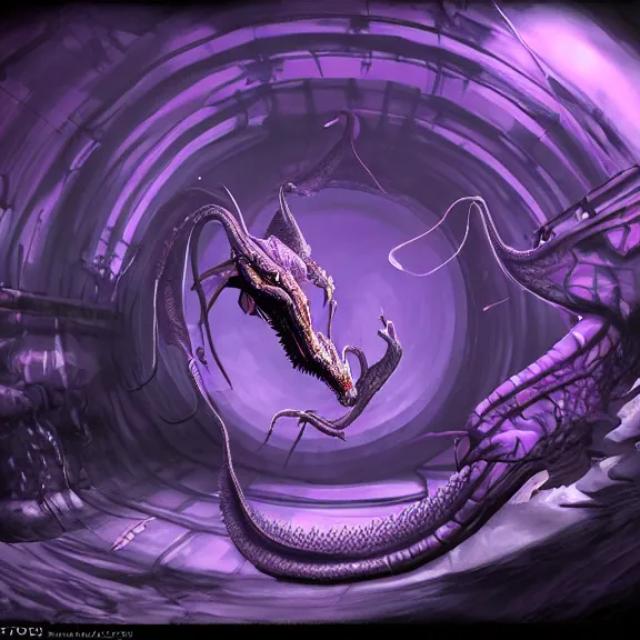 Image similar to inside a cavernous stomach, the walls purple and pulsing, acid pooling on the floor, acid digesting a small dragon, food pov, micro pov, prey pov, vore, digital art, pov furry art, anthro art, furry, warframe art, high quality, 8k 3D realistic, macro art, micro art, Furaffinity, Deviantart, Eka's Portal, G6