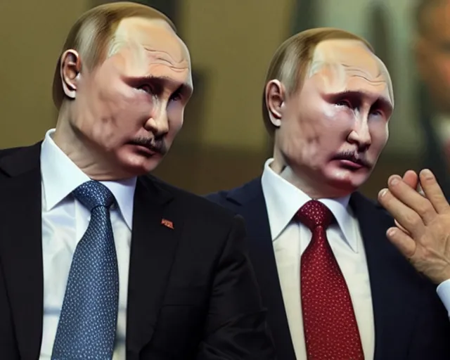 Image similar to lukashenka dismembered putin into pieces, putin screams