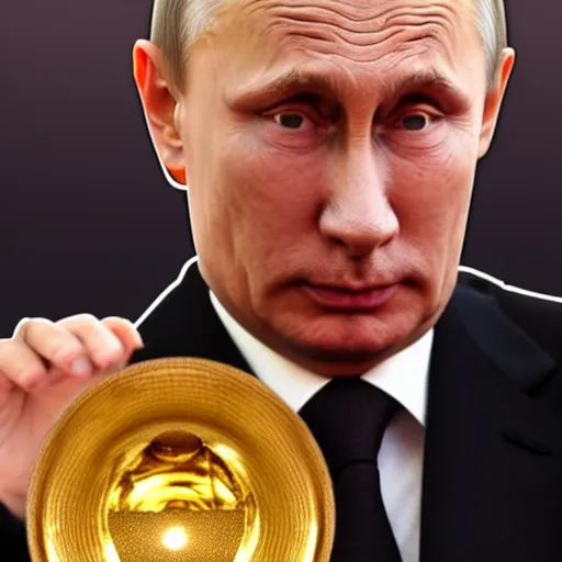 Prompt: sad Vladimir Putin, fish eye lens, award winning, golden hour