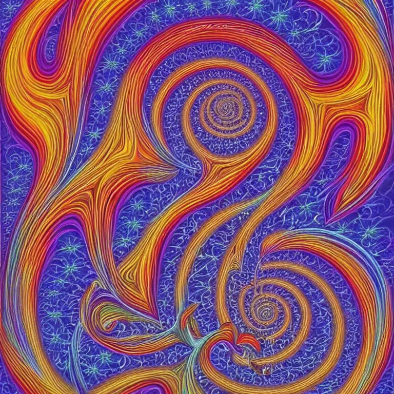 Image similar to psychedelic fractal soul on fire deep space galaxy fibonacci lateralus within award winning painting by alex grey symmetrical