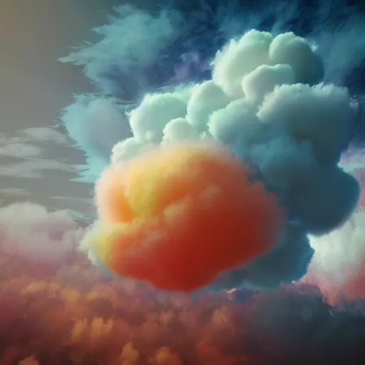 Image similar to a fluffy cloud in new style of painting combining surrealism and psychedelia with 3D octane render and unreal engine, trending on artstation, 8k