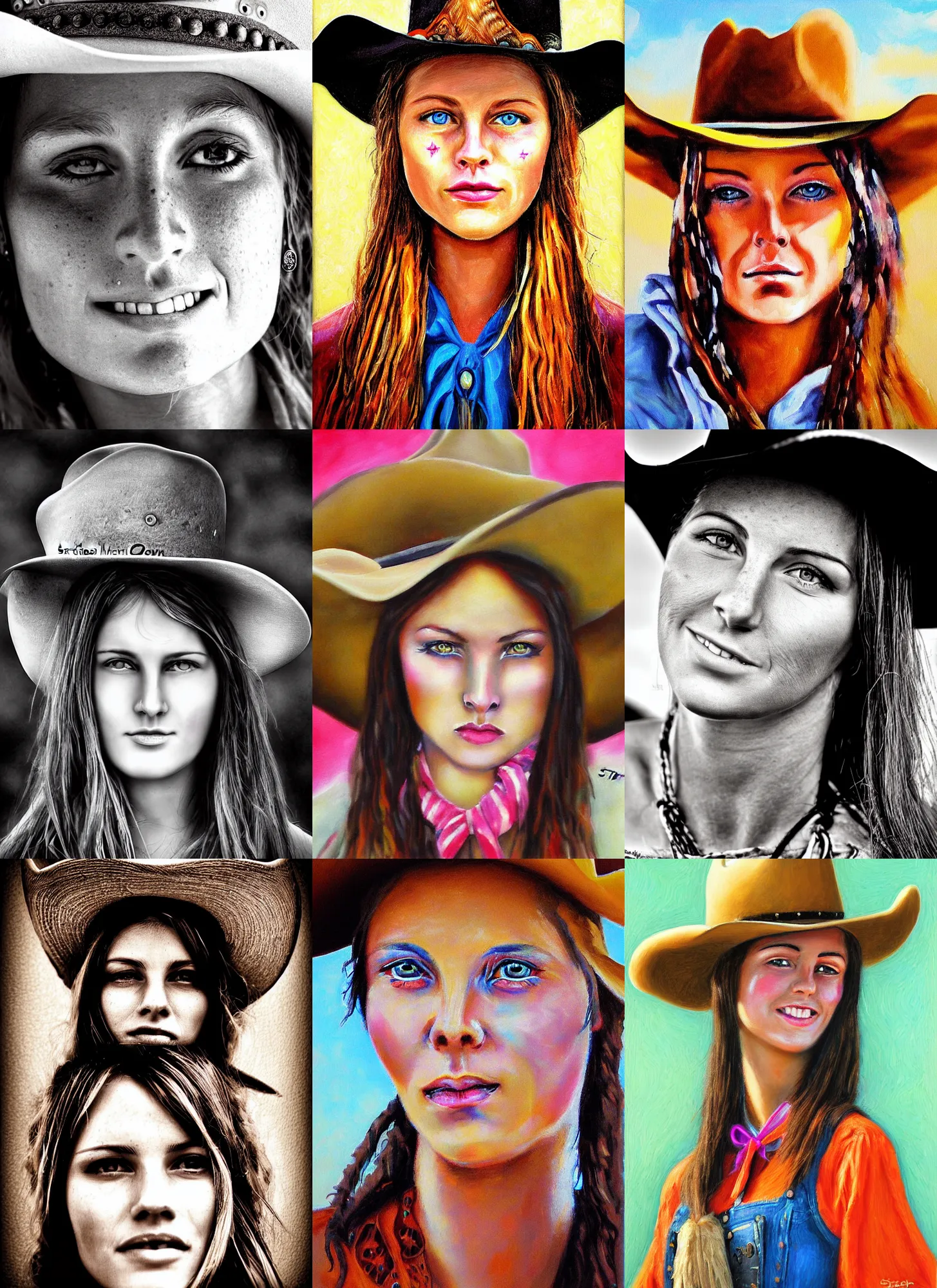 Prompt: cowgirl beautiful face by stephen bliss