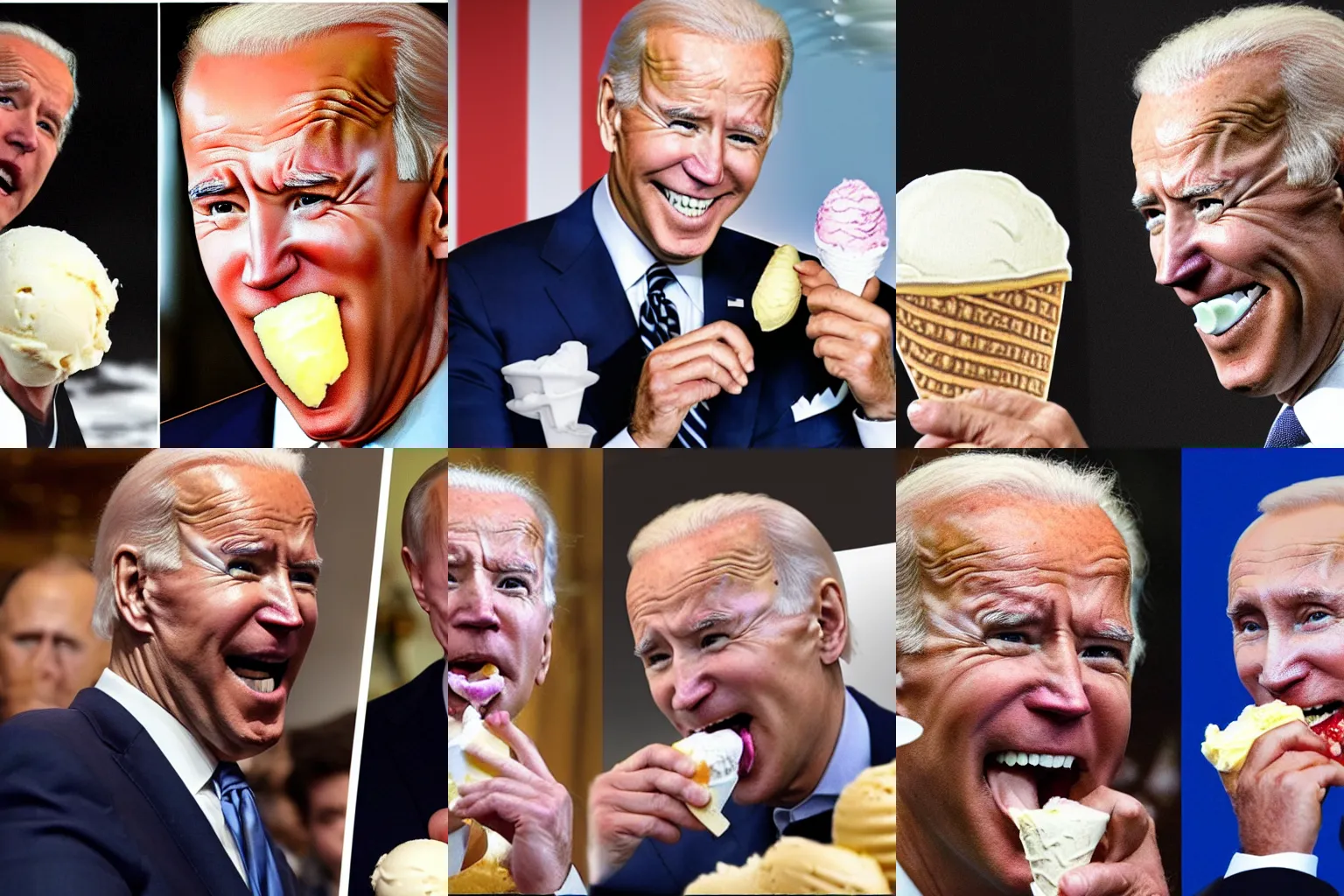 Prompt: joe biden licking ice cream, but the ice cream is Putin's head