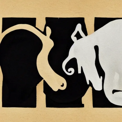 Prompt: white ape, black horse, yin Yang