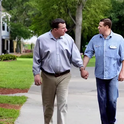 Image similar to Andy Griffith walking down the street, holding hands with George Zimmerman