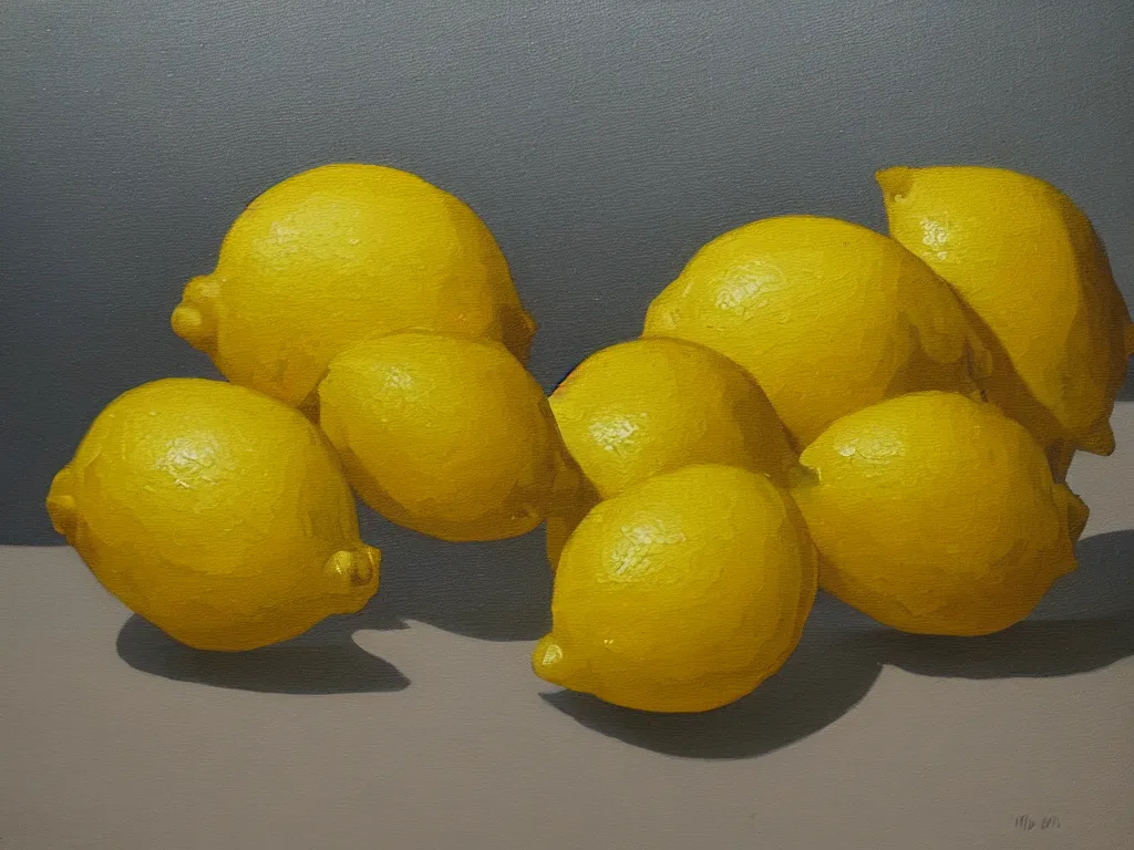 Prompt: oil on canvas painting of one lemon