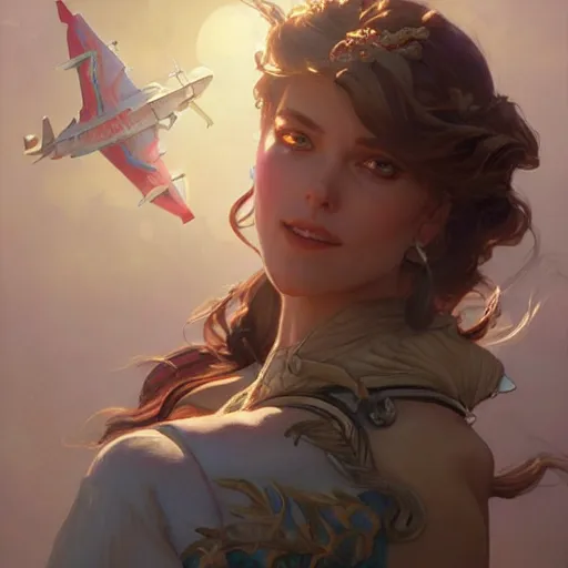 Prompt: plane on the sky!!!!!!!! d & d fantasy intricate elegant highly detailed digital painting artstation concept art matte sharp focus illustration hearthstone art by artgerm art by greg rutkowski, art by alphonse mucha