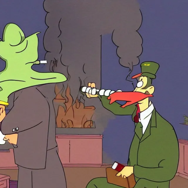 Prompt: still of max from sam and max smoking