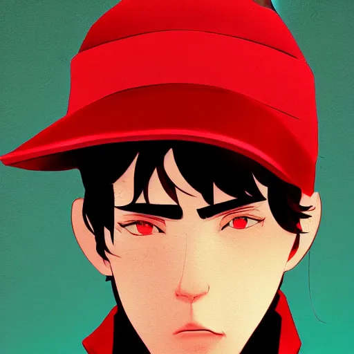 Image similar to J.D. Salinger as Holden Caulfield wearing that red hat, ambient lighting, 4k, anime key visual, lois van baarle, ilya kuvshinov, rossdraws, artstation