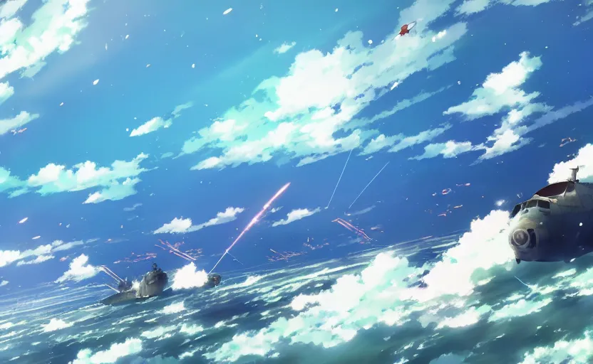 Prompt: Battle of Midway by Makoto Shinkai, magic