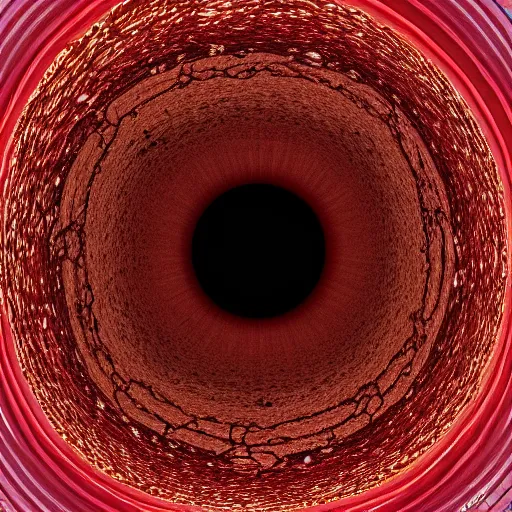 Image similar to tiny planet, crimson-black, dripping honey