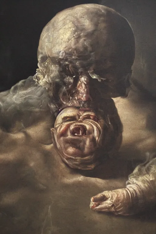 Prompt: the last human on earth, detailed baroque oil painting, dark, disturbing