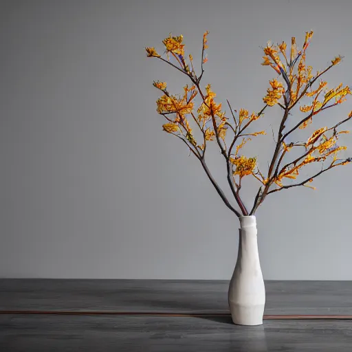 Prompt: a photo of 8k Ikebana, ohararyu, wide angle, sony a7r3, ultra detail, photorealistic, in simple background