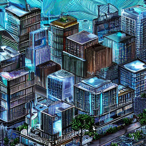 Prompt: watercooled city, digital art