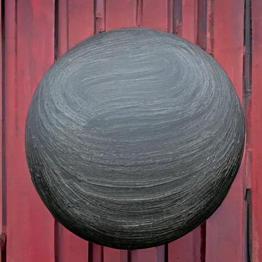 Prompt: black sphere over the red house