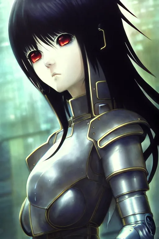 Image similar to portrait Anime girl in cyberpunk trinity blood armor, cute-fine-face, black-hair pretty face, realistic shaded Perfect face, fine details. Anime. realistic shaded lighting by Ilya Kuvshinov katsuhiro otomo ghost-in-the-shell, magali villeneuve, artgerm, rutkowski, WLOP Jeremy Lipkin and Giuseppe Dangelico Pino and Michael Garmash and Rob Rey