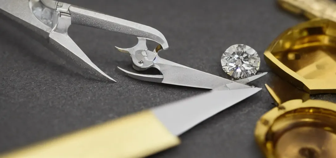 Prompt: a diamond being cut by golden tailor scissors, 8k