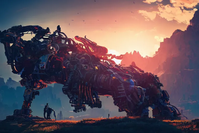 Image similar to sawtooth machine mecanical creature robot of horizon forbidden west horizon zero dawn radiating a glowing aura global illumination ray tracing hdr fanart arstation by ian pesty and alena aenami artworks in 4 k