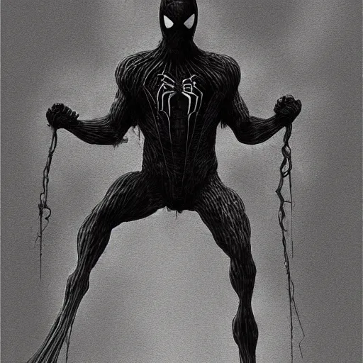 Prompt: spiderman as a dark souls boss by zdzisław beksiński