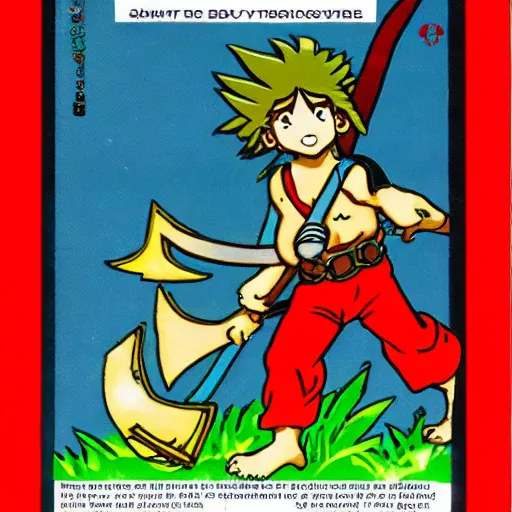 Prompt: 11-year-old boy with crazy hair holding scimitar, boy going on adventure, Nintendo Famicom boxart, 1987 video game boxart