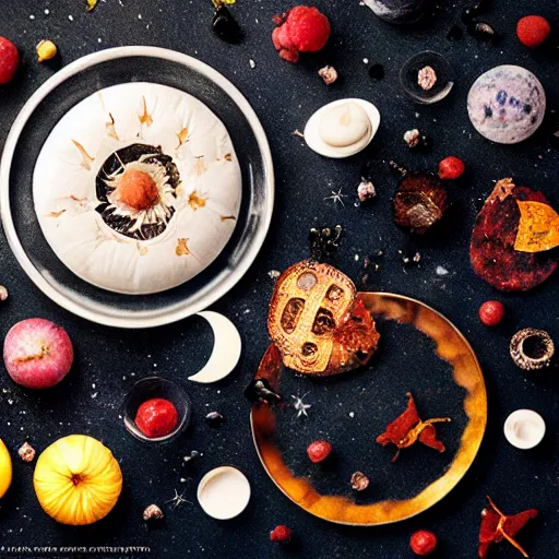 Prompt: Liminal space in outer space, food photography