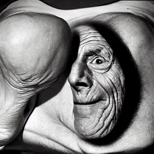 Image similar to samuel beckett's face on a juicy leg of ham