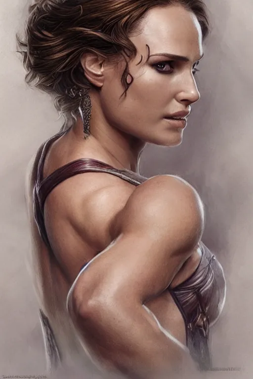 Image similar to muscled Natalie Portman as a ruggedly handsome hero, intricate, elegant, highly detailed, centered, digital painting, artstation, concept art, smooth, sharp focus, illustration, art by artgerm and donato giancola and Joseph Christian Leyendecker, Ross Tran, WLOP