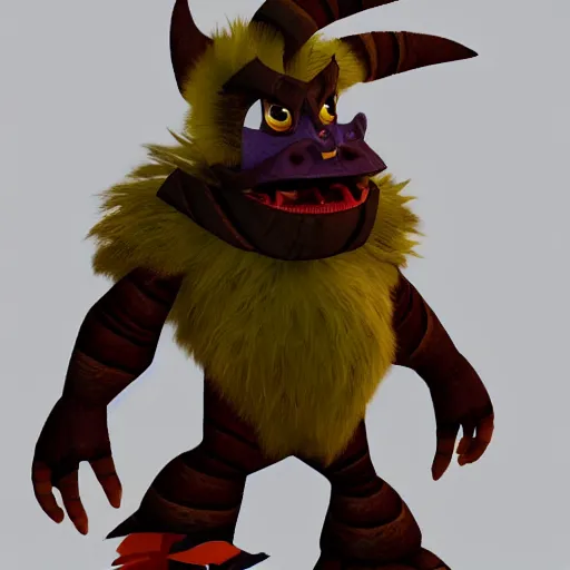 Image similar to character 3 d concept art page of a humanoid troll with a coat as an enemy in spyro the dragon video game concept art, spyro trilogy remaster concept art, playstation 1 era graphics, activision blizzard style, 4 k resolution concept art