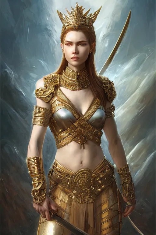 Image similar to a masterpiece ultrarealistic ultradetailed portrait of a very beautiful warrior queen, medium shot, intricate, elegant, by stanley artgerm lau, wlop, rossdraws, james jean, andrei riabovitchev, marc simonetti, light by julie bell, porcelain skin. global illumination, vfx