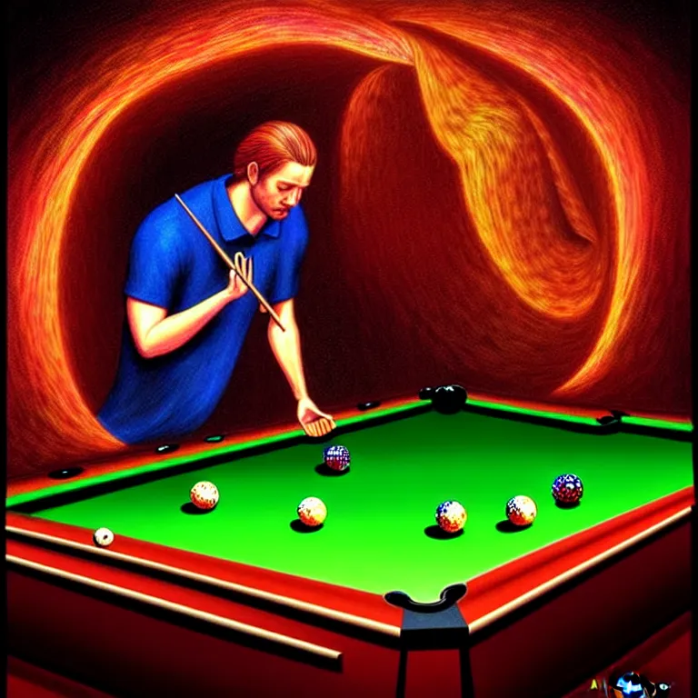 Prompt: portrait of god playing pool in a vortex, highly detailed digital art, by alex grey, chiaroscuro, awe inspiring