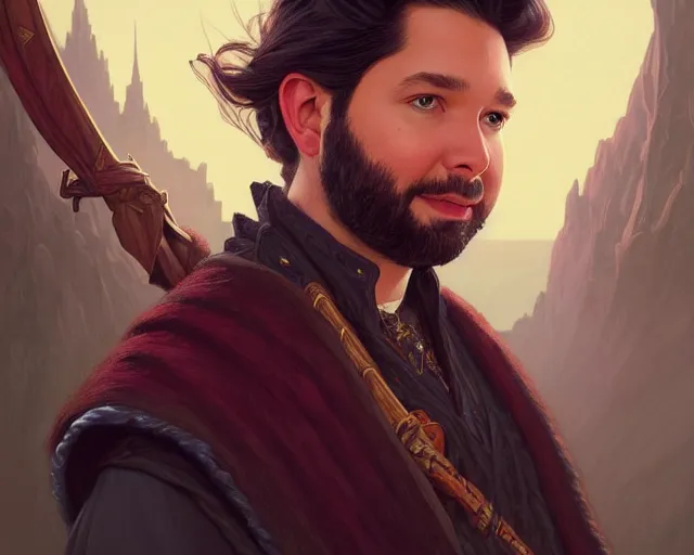 Prompt: a portrait of alexis ohanian as a wizard, handsome, deep focus, d & d, fantasy, intricate, elegant, highly detailed, digital painting, artstation, concept art, matte, sharp, illustration, hearthstone, art by artgerm and greg rutkowski and alphonse mucha