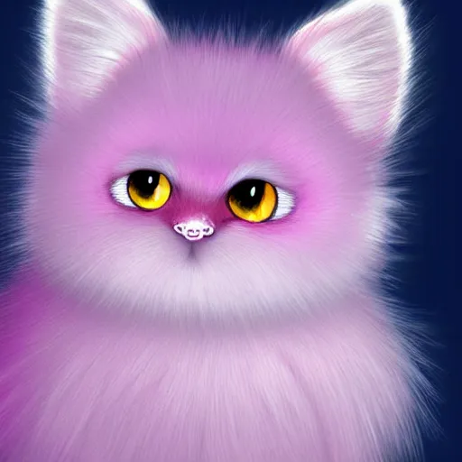 Prompt: pink and lilac ball of fluffy fur with cute small eyes, digital art, detailed fur, adorable,