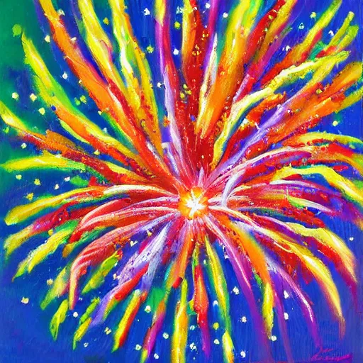 Image similar to When the fireworks are in full bloom by oil painting