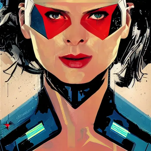 Image similar to portrait of a female android, by DC comics and Sandra Chevrier