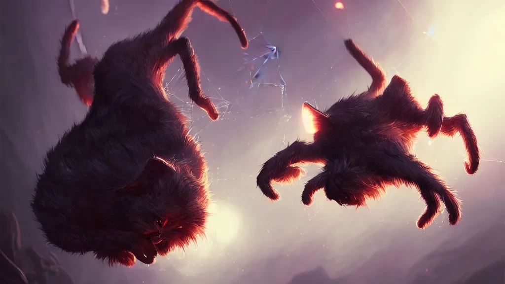 Prompt: 8 k ultra realistic cat spider cinematic lighting, highly detailed, artstation, concept art, smooth, sharp focus, warm light, cozy warm tint, magic the gathering artwork, volumetric lighting, art by akihiko yoshida, greg rutkowski