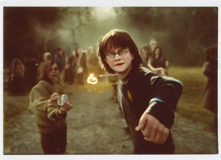 Image similar to a polaroid instax film still of harry potter and the goblet of fire