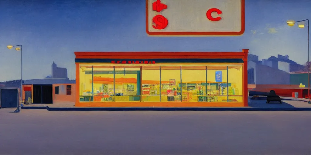 Prompt: a beautiful painting of an airport convenience store by Edward Hopper, 8k, 4k