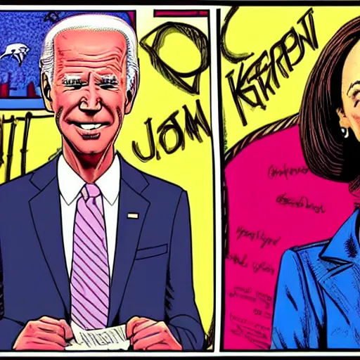 Image similar to The Artwork of R. Crumb and his Cheap Suit - Joe Biden and Kamala Harris, pencil and colored marker artwork, trailer-trash lifestyle