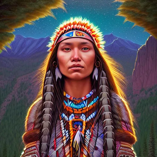 Prompt: ethereal native american princess in the mountains, extremely detailed, sharp focus, wide view, full body shot, smooth, digital illustration, by lisa perrin!!!!, dan mumford, james jean, by rossdraws, frank franzzeta, sakimichan