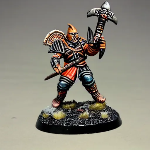 Prompt: miniature of a norse berserker playing blood bowl warhammer