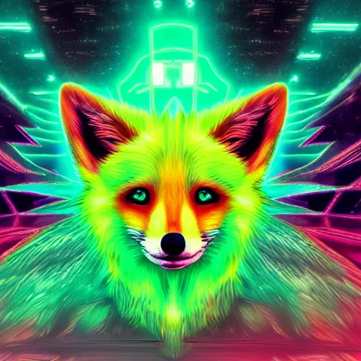 Prompt: digital greeny greeny green fox, retrowave palette, digital world, highly detailed, electric breeze, anatomically correct vulpine, synth feel, fluffy face, ear floof, flowing fur, super realism, accurate animal imagery, 4 k digital art