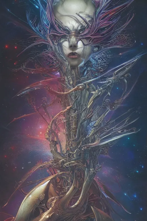 Image similar to now is the time to relaunch the dream weapon, by artgerm and yoshitaka amano and moebius and hr giger and zdislaw beksinski, hyperdetailed, surreal, dc comics, ornate, stunning, nebula, explosions in the sky, trending on artstation