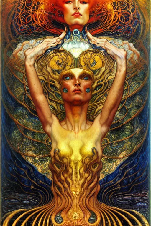 Image similar to Divine Chaos Engine by Karol Bak, Jean Delville, William Blake, Gustav Klimt, and Vincent Van Gogh, symbolist, visionary