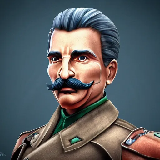 Image similar to PSX JRPG highly stylized Portrait of Stalin in a Steampunk Knight uniform, trending on artstation, octane render, unreal