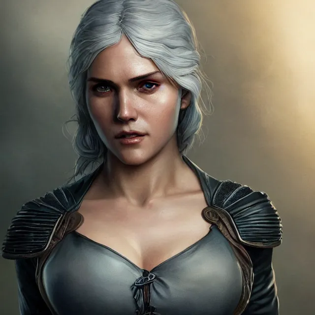 Image similar to cirilla wearing tight in chest shirt, half - opened shirt, ultra realistic, pretty face, extremely detailed face, anatomically correct, symmetrical, concept art, intricate details, highly detailed, photorealistic, octane render, 8 k, unreal engine. art by artgerm and greg rutkowski and alphonse mucha