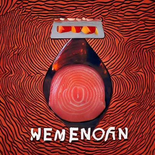 Image similar to ween album cover composed of smoked salmon